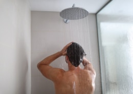 man taking a shower